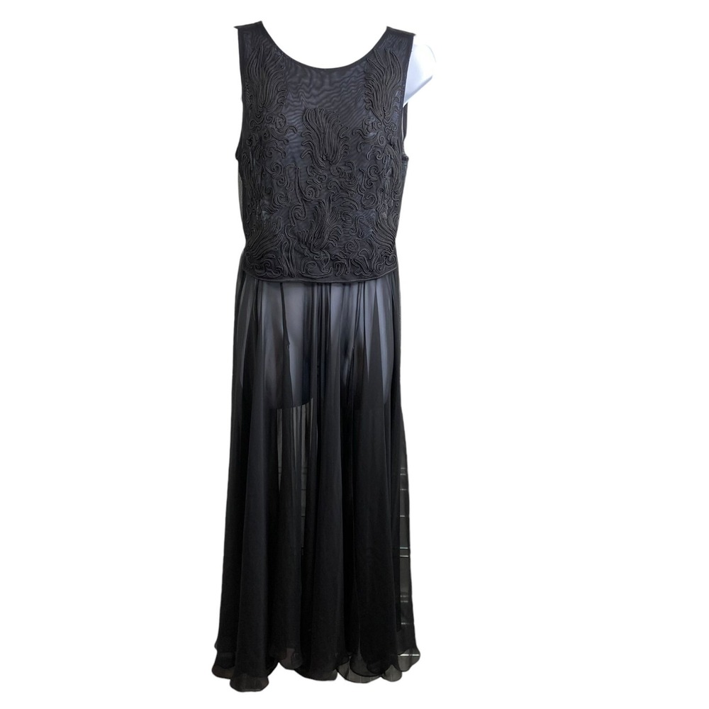 Flora Nikrooz Black Floral Embroidered Maxi Nightgown Sz M Whimsigoth Lace